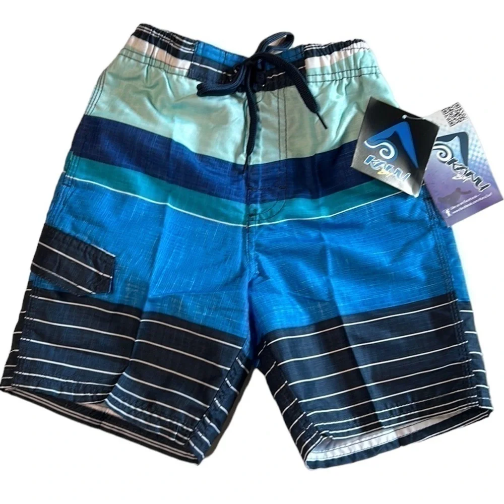 Kanu Viper Boys Navy Striped Swimsuit With Built-in Underwear